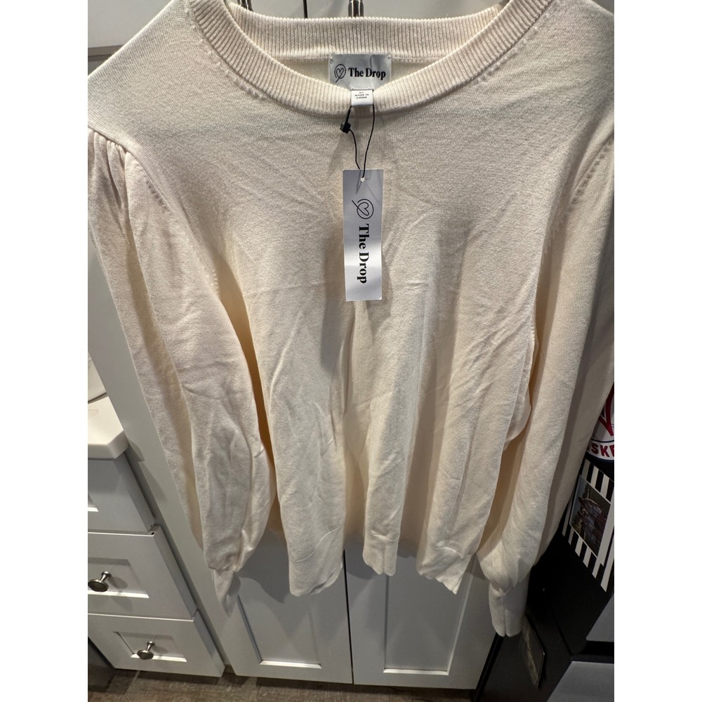 The Drop Vivienne Puffed Balloon Sleeve Sweater Whisper White‎ XL  NWT